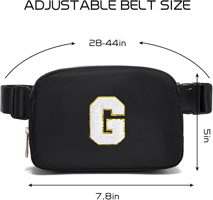 Gitus Birthday Gifts for 8 9 10 11 12 13 Year Old Girls Personalized Fanny Pack Crossbody Bags with Initial Letter Patch Belt Bag for Teen Girls Cute Trendy Stuff Travel Essentials (Black-G)