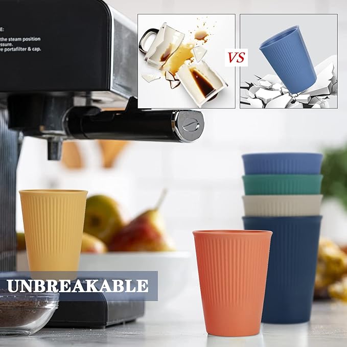 Homienly Drinking Cups Stackable Wheat Straw Cups 6 PCS Good Alternative to Dispoable Cups 12 oz Unbreakable Water Cups Reusable Dishwasher Safe Drinking Glasses Kitchen Essentials - Colorful