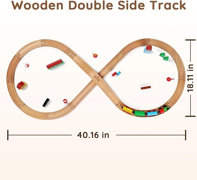 SainSmart Jr. Wooden Train Set for Toddler with Double-Side Train Tracks Fits Brio, Thomas, Melissa and Doug, Kids Wood Toy Train for 3,4,5 Year old Boys and Girls