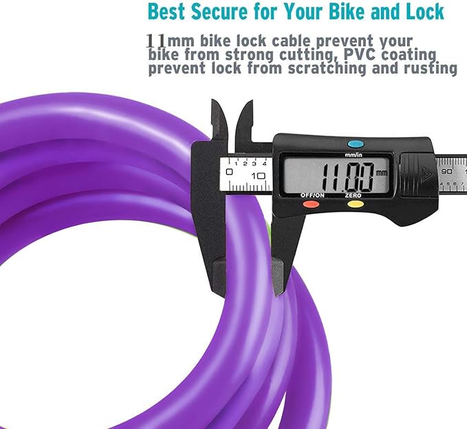 Bike Lock Cable, Bicycle Cable Lock with 4 Digit Combination & Large Lock Head, Resettable Kids Bike Cable Lock, 2 Ft x ∅1/2 IN, Lock for Bike, Scooter, Skateboard, motorcycle, E Bike (Purple)