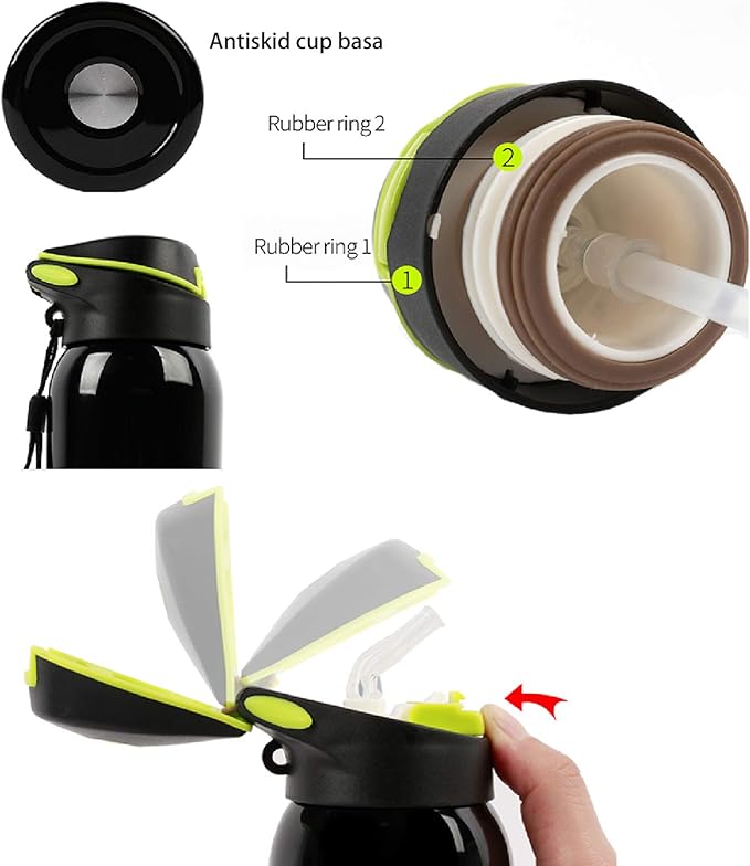 Stainless Steel Cycling Mug, Insulated Bike Water Bottle with Straw Lid & Flex Cap, BPA-Free, 18 Oz