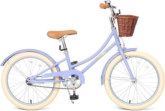 Retro Design Girls Bike with Basket and Coaster Brake for 3-13 Years Old Kids, 14 16 18 Inch Bicycle for Toddlers with Training Wheels, 20 Inch with Kickstand, Multiple Colors, 20 Inch Purple