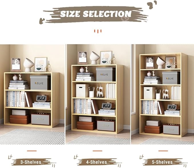 Basic Open Shelf Bookcase - 5-Tier Wooden Cube Storage Shelves Split Bookshelf, Oak