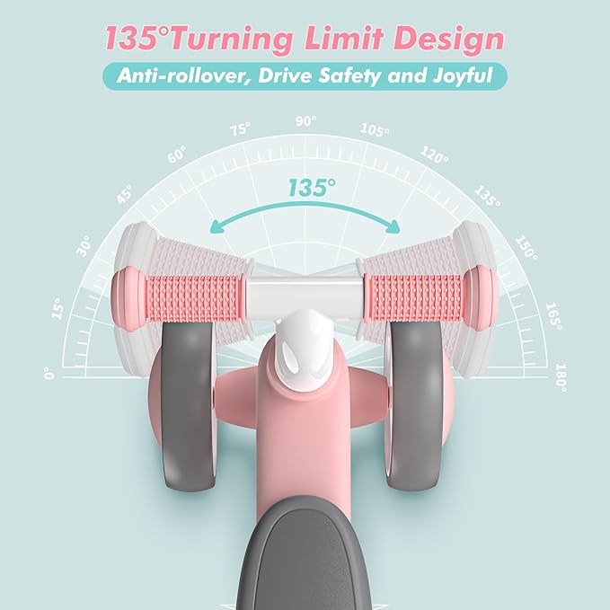 Baby Balance Bike for 1 Year Old Girls Gifts, 10-12 Months No Pedal Toddler Balance Bike with 4 Silence Wheels, 1st Birthday Gift, Ride On Toys for Boys Girls 1 Years Old, Pink