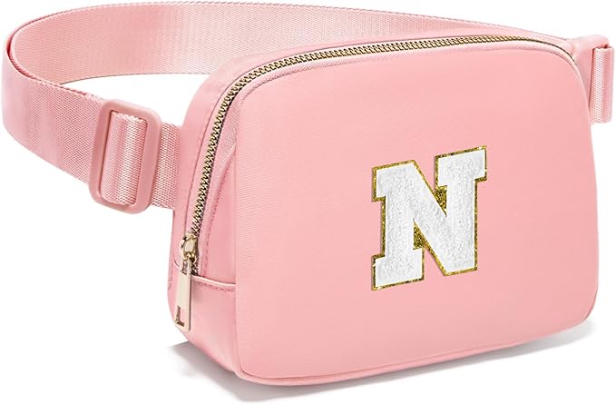 Gitus Birthday Gifts for 8 9 10 11 12 13 Year Old Girls Personalized Fanny Pack Crossbody Bags with Initial Letter Patch Belt Bag for Teen Girls Cute Trendy Stuff Travel Essentials (LightPink-N)