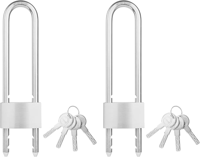 All Weather Stainless Steel 2-Pack Keyed Alike Bike U Locks, Outdoor Pad Locks with 8 Keys, 2.76 in. (70mm) Wide, Adjustabl Shackle Marine Locks for Bike,Boat,Gate,Cabinet,Scooter,etc.