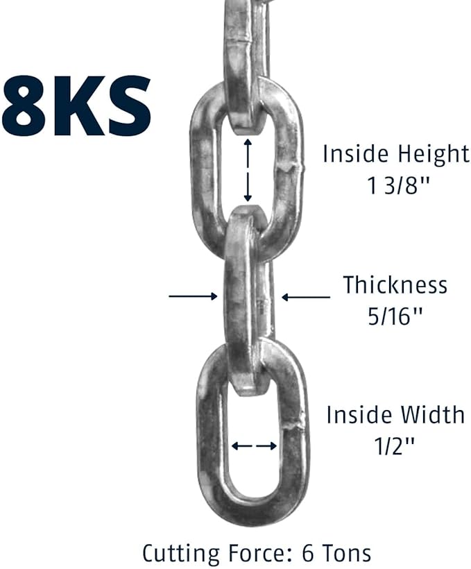 ABUS Hardened Steel 8KS 6 Foot x 5/16" Thick Square Security Chain for Bikes, Containers, Trailers, ATV's, Motorcycles and Personal/Industrial Property