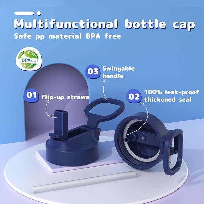 Kids Water Bottle, 2-Pack 20oz Water Bottles with Stickers and Straw, Stainless Steel Vacuum Insulated cup, Kids Water Bottle for School, Gifts for Boys and Girls(Blue/Purple)