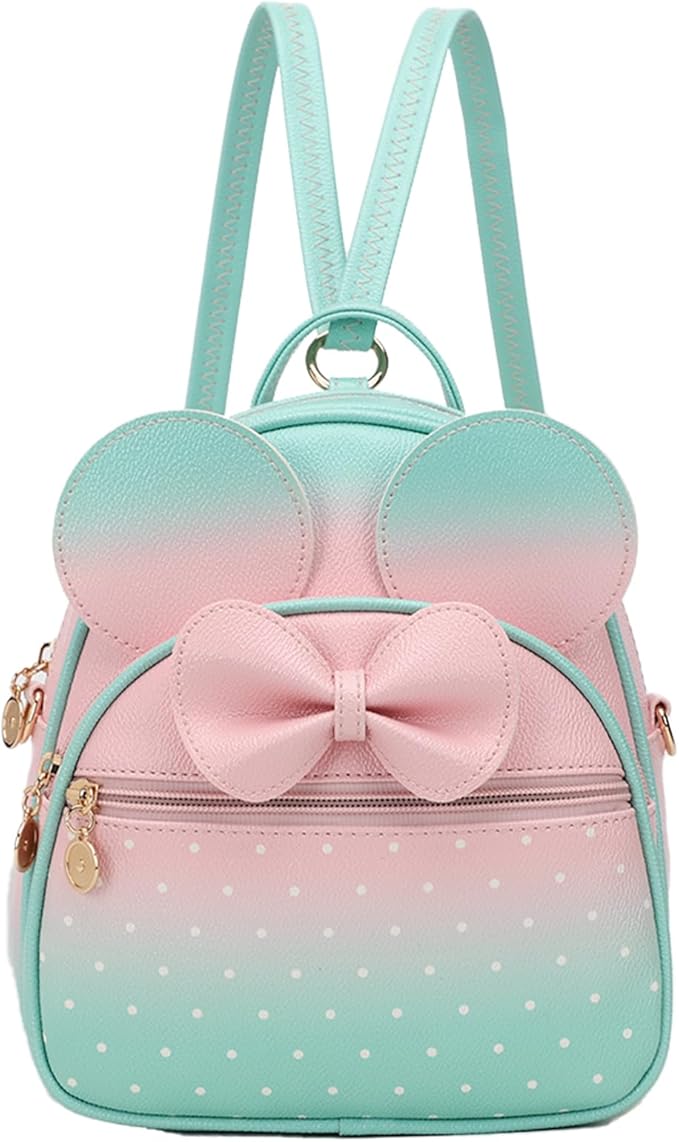KL928 Girls Mini Backpack Bowknot Polka Dot Cute Small Daypacks Convertible Shoulder Bag Purse for Women