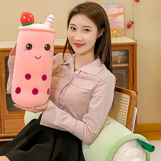 Cute Plushies Boba Plush Boba Plushie Long Plush Pillow Bubble Tea Stuffed Animal Gift for Kids Adults (Long Pink Boba Plush,24 Inch)