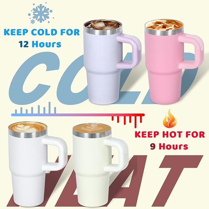 Cosictic 14 Oz Tumbler with Handle and Straw for Kids, Stainless Steel Double Wall Vacuum Insulated Cup for Children, 14 Oz Cups for Kids (Wihte)