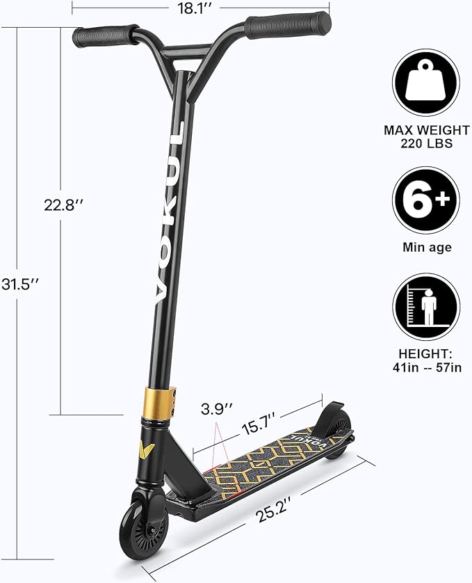 VOKUL S2 Pro Scooters for Kids Age 6-12 | Colorful Stunt Scooter for Beginners Teens | Trick Scooter for BMX Freestyle Tricks (Gold)