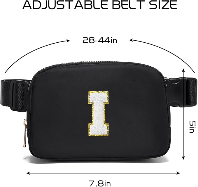 Gitus Birthday Gifts for 8 9 10 11 12 13 Year Old Girls Personalized Fanny Pack Crossbody Bags with Initial Letter Patch Belt Bag for Teen Girls Cute Trendy Stuff Travel Essentials (Black-I)