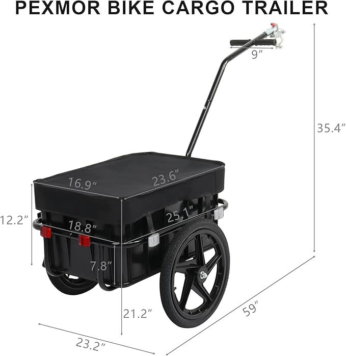 PEXMOR Bike Cargo Trailer with Removable Box & Waterproof Cover, Bicycle Wagon Trailers with 16" Wheels & Quick Release Universal Coupler, Large Loading Bike Trailer Storage Cart with Reflectors