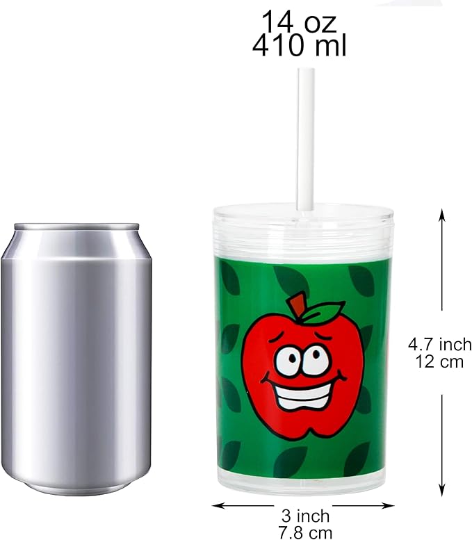 Youngever Kids Tritan Cup with Straws, Reusable 14 Ounce Toddler Cup with Lid and Straw, Unbreakable Kids Tritan Tumbler with Straw (Apple)
