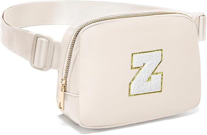 Gitus Birthday Gifts for 8 9 10 11 12 13 Year Old Girls Personalized Fanny Pack Crossbody Bags with Initial Letter Patch Belt Bag for Teen Girls Cute Trendy Stuff Travel Essentials (Ivory-Z)