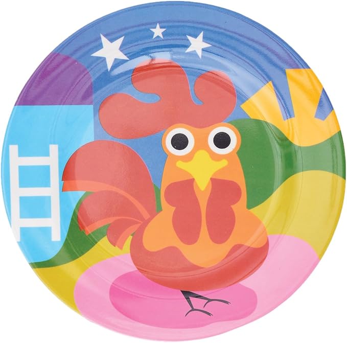 French Bull 4pc Kids Feeding Melamine Tableware Flatware BPA Free Dishwasher Safe, Durable, 4 Count (Pack of 1) Plate Set (Farm)