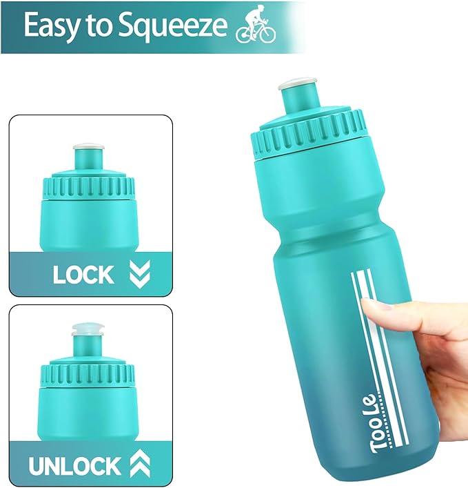 TooLe 24 Oz Bicycle Squeeze Water Bottle,Bike Water Bottle Leakproof BPA Free with Capacity Scale Pull Top Lid, Reusable, for Bicycle, Gym,Camping, Hiking
