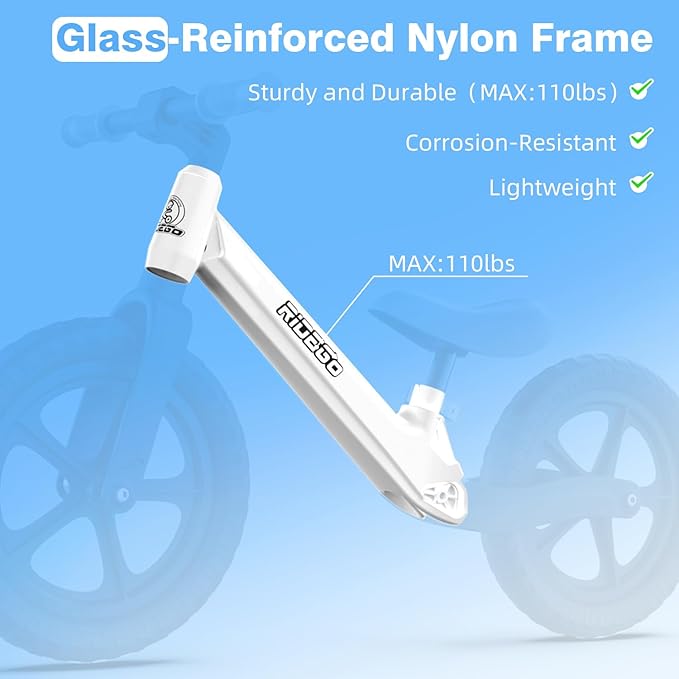 Ridego 12 Inch Balance Bike for Kids 2-4 Year Old, Lightweight Kids Bike with Adjustable Seat, Push Bicycle with Air Rubber Tires, Ride-on Toys Birthday Gift