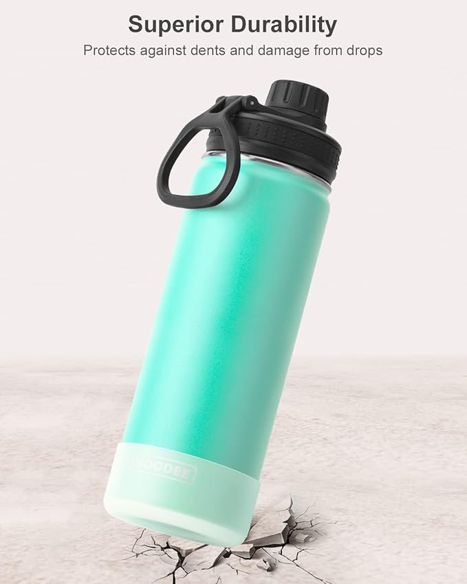 koodee Insulated Water Bottle, 22 oz Stainless Steel Double Wall Vacuum Wide Mouth Sport Bottle with Leakproof Spout Lid (Teal)