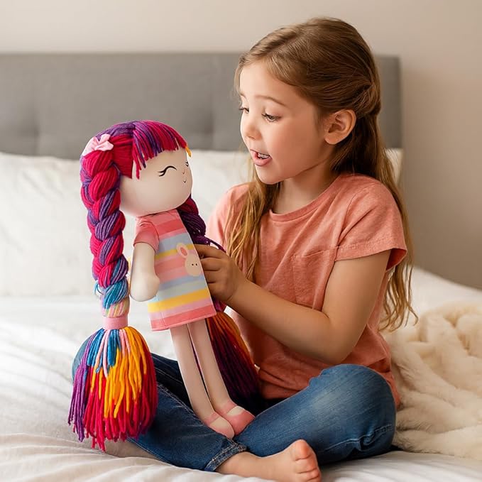 Plush Doll Baby Rag Dolls Gift for Girls, Soft Toys for Kids Toddler Soft Baby Doll Toys (16'') Birthday (Rainbow)