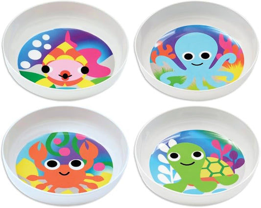 French Bull 4pc Toddler Kids Feeding Melamine Tableware Flatware BPA Free Dishwasher Safe, Durable Plate, Cup, bowl, Divided Tray Dinnerware Set, Ocean, 4pc bowl set (74293)