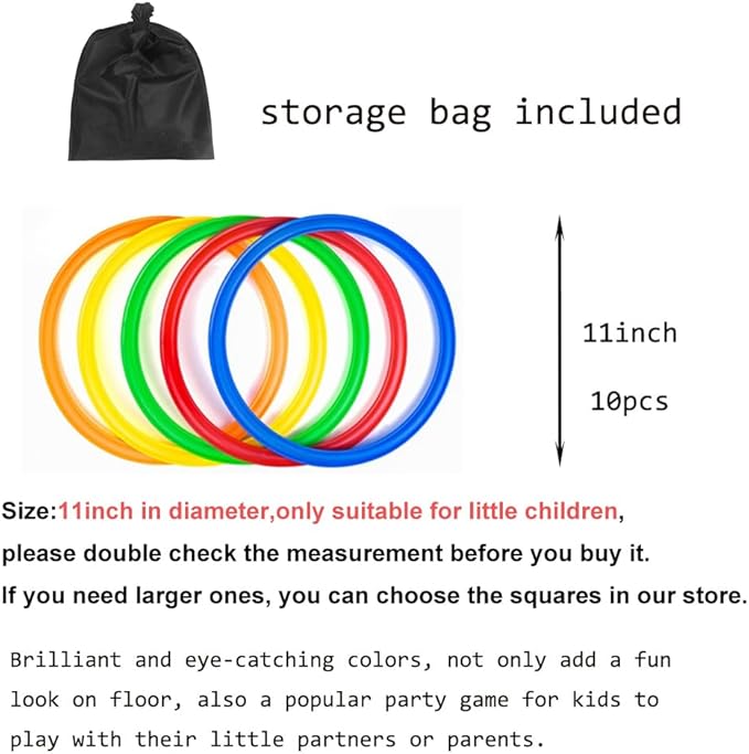 11in Hopscotch Rings-Hopscotch Game Hoops Circles with 15 Connectors for Kids Balance Agility Training Obstacle Course, Boys Girls Birthday Fun Play Indoor Outdoor Backyard Playground Activity