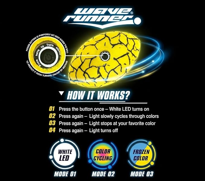 Wave Runner Glow in The Dark Junior Size Waterproof LED Football for Kids, Teens & Adults – Color-Changing Light Up Football with Type-C Rechargeable Design & Pump Included