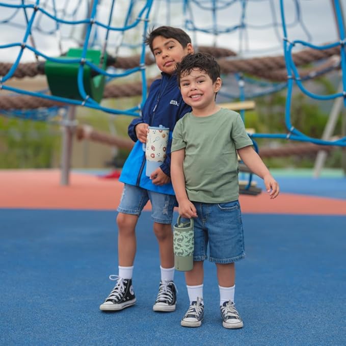 HydroJug Kids 14 oz Sport Water Bottle – Stainless Steel, Insulated, 100% Leakproof, With Carry Handle, BPA-Free – Kid-Friendly Design – Durable & Dishwasher Safe, Dinosaur