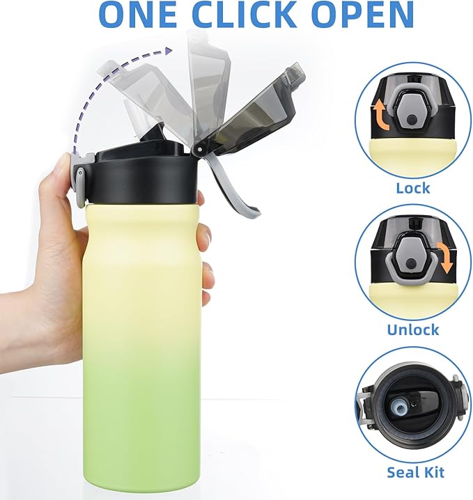 BJPKPK Insulated Water Bottle 18oz Stainless Steel Water Bottles With Straw And Carry Handle Double Wall Metal Thermo,Lime