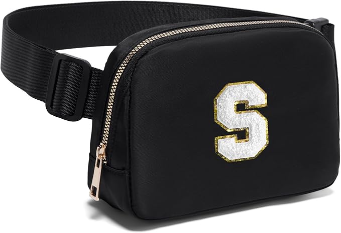 Gitus Birthday Gifts for 8 9 10 11 12 13 Year Old Girls Personalized Fanny Pack Crossbody Bags with Initial Letter Patch Belt Bag for Teen Girls Cute Trendy Stuff Travel Essentials (Black-S)