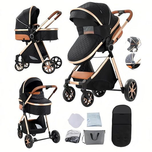 2 in 1 Baby Stroller with Bassinet Mode, Reversible Infant Pram, One-Click Folding, Newborn Travel Stroller, Convertible Toddler Standard Pram Carriage (X2US-BG)