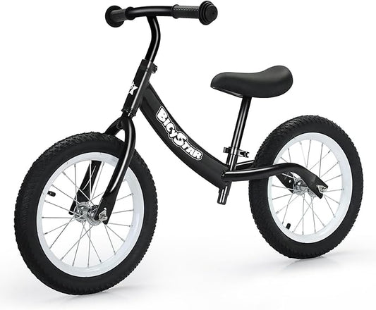 14 Inch Balance Bike for Kids 3-6 Year Old, Bike with No Pedals, Air Rubber Tires, Adjustable Height, Foot Rest, Pedalless Bicycle Boys, Girls (Black)