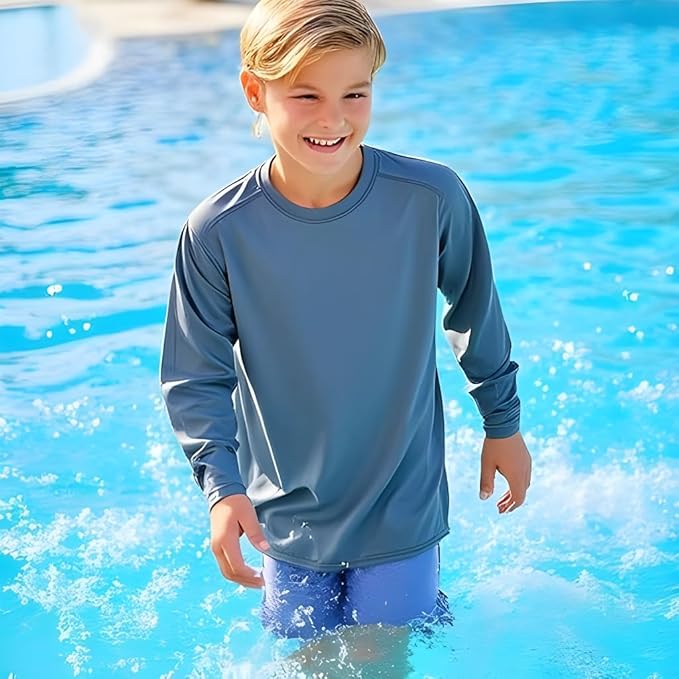INGEAR Boys' Rash Guard UPF 50+ Swim Shirt - Lightweight, Quick-Dry, Durable Sun Protection for Swimming, Sizes XS-XL