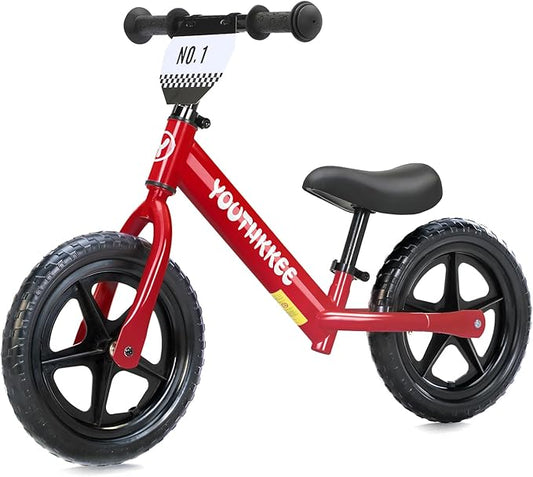 12 Inch Toddler Balance Bike for 1-3 Year Olds, No-Pedal Bike with Tool-Free Adjustable Seat, Quick Assembly, Gift for 1-3 Year Old Boys & Girls with Customizable Plate