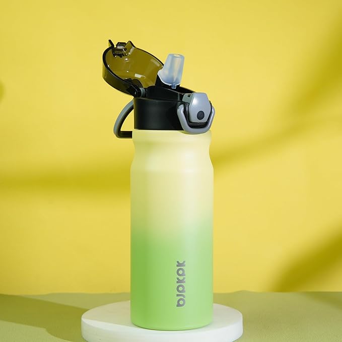 BJPKPK Insulated Water Bottle 18oz Stainless Steel Water Bottles With Straw And Carry Handle Double Wall Metal Thermo,Lime