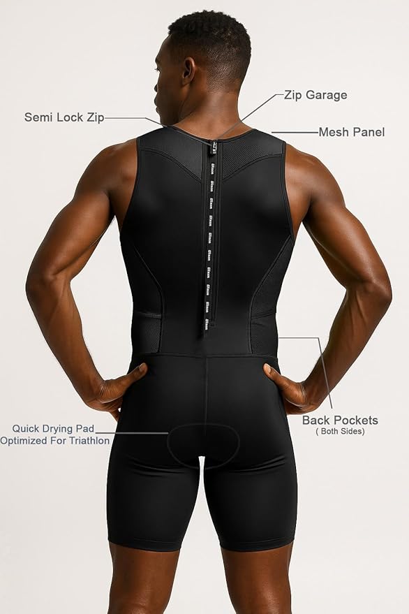Wixen Men's Performance Triathlon Suit Sleeveless Tri Suit Padded Quick Dry Run Swim Bike