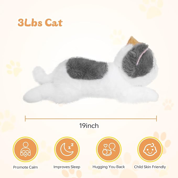 19 inch 3 Pounds Cat Weighted Stuffed Animals, Realistic Weighted Cat Stuffed Animal, Sensory Comfort Plush Throw Pillow, Soft Kawaii Kitty Plush Toy Gift for Adults Kids Youth