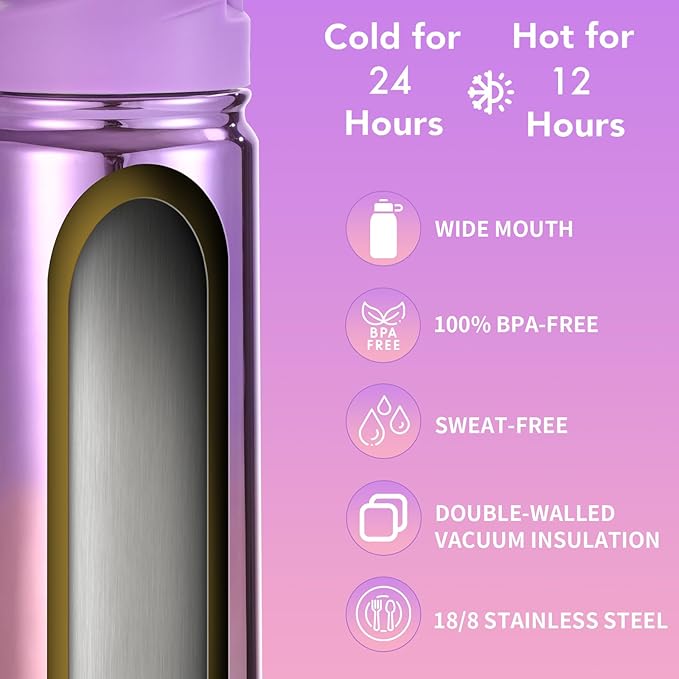 Mininoo Kids Water Bottle, Girls Water Bottles for School, 16oz Metal Water Bottle Kids with Straw Lid