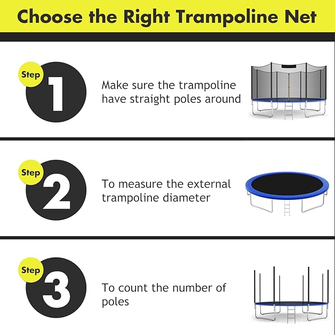 Goplus Trampoline Safety Net for 8FT 10FT 12FT 14FT 15FT 16FT Round Frame Trampoline, Weather-Resistant Replacement Enclosure Net with Double-Headed Zipper, Hooks, Net Only