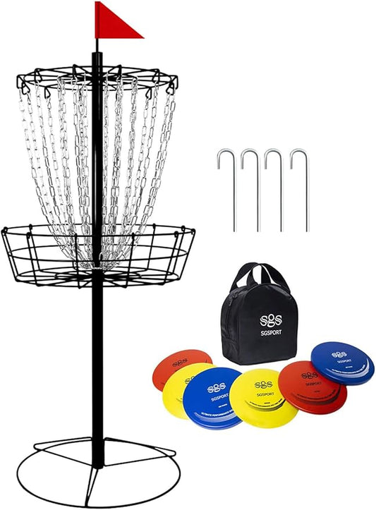 Disc Golf Basket - Portable Disc Golf Target with Heavy Duty 24-Chains Come with 6pcs Disc Golf Discs and Carry Bag, Ground Stake -Suitable for Players of All Levels - Multi Color Available