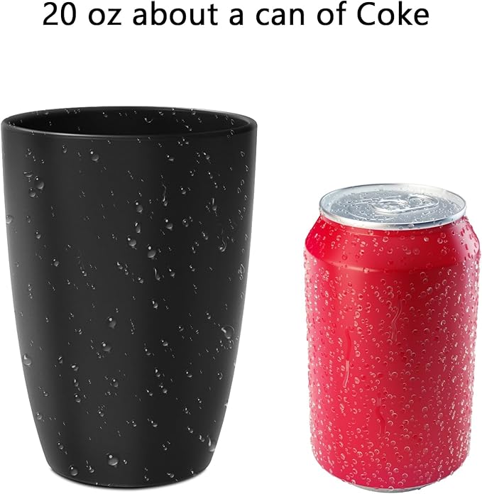 Homienly Wheat Straw Cups, 20 OZ Drinking Cups Set of 6, Plastic Cups Reusable, Stackable Kitchen Cups Set, Dishwasher Safe Water Glasses, Unbreakable Drinking Glasses for Camping, Traveling - Black