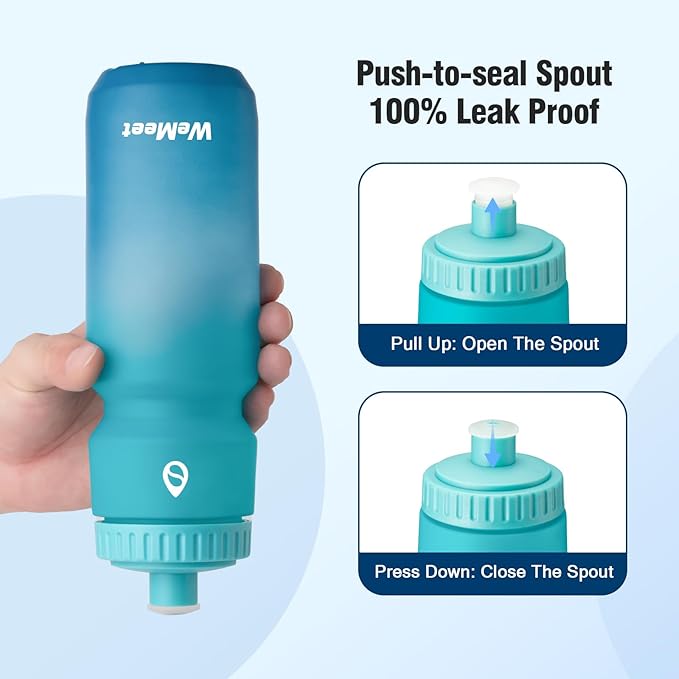 24oz Cycling Sports Bottle, Fits Most Bike Cages, LeakProof, BPA Free, Mountain Bike Squeeze Bottle with Capacity Scale, for Gym, Travel,Hiking (Black & Green Blue, 2 Pack)