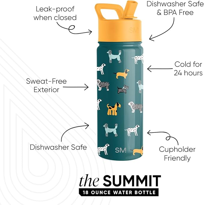 Simple Modern Kids Summit Water Bottle with Straw Lid | 18oz Stainless Steel Cup Insulated Tumbler for Toddlers, School | Dog Days