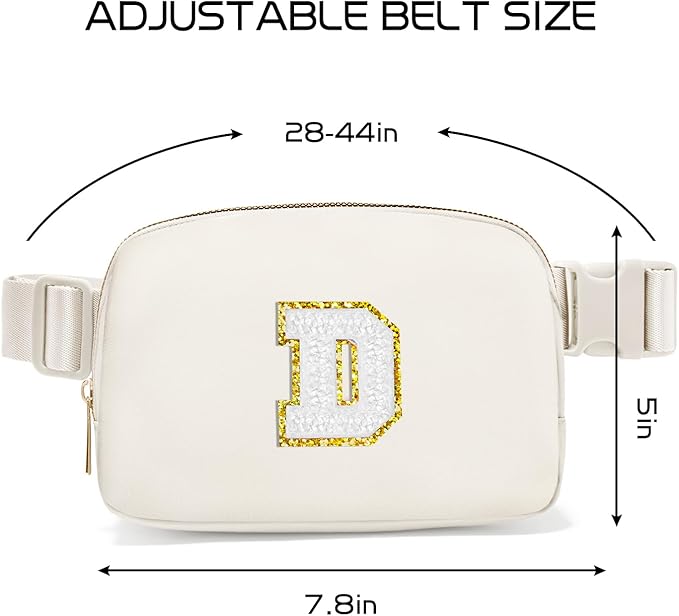 Gitus Birthday Gifts for 8 9 10 11 12 13 Year Old Girls Personalized Fanny Pack Crossbody Bags with Initial Letter Patch Belt Bag for Teen Girls Cute Trendy Stuff Travel Essentials (Ivory-D)