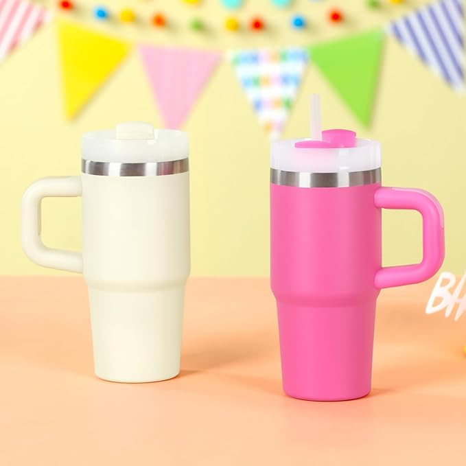 Cosictic 14 Oz Tumbler with Handle and Straw for Kids, Stainless Steel Double Wall Vacuum Insulated Cup for Children, 14 Oz Cups for Kids (Cream)