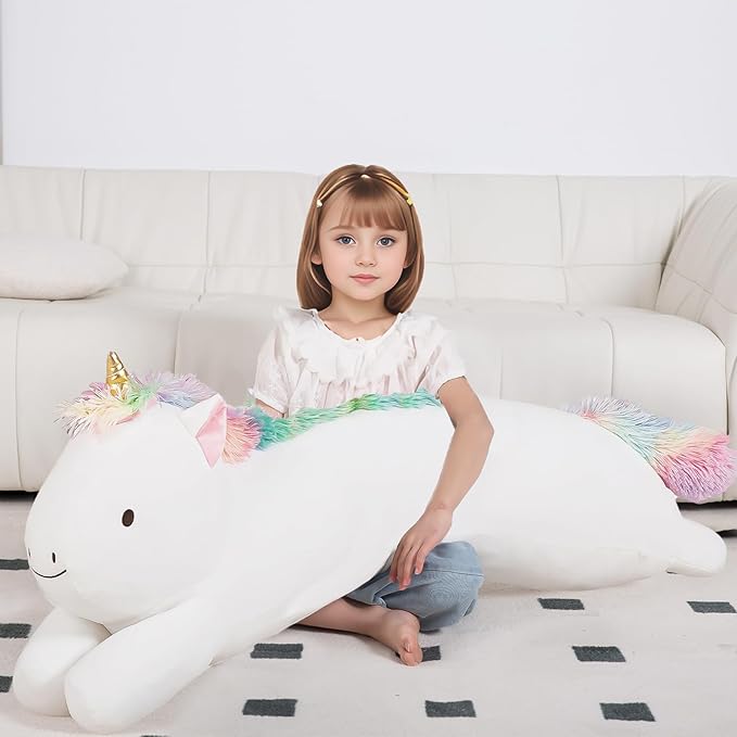 40inch Jumbo Unicorn Plush Stuffed Animal, Giant Rainbow Unicorn Long Body Pillow Plush Toy, Large Stuffed Unicorns Soft Plushie Gift for Kids Boy Girl, Birthday, Halloween, Christmas