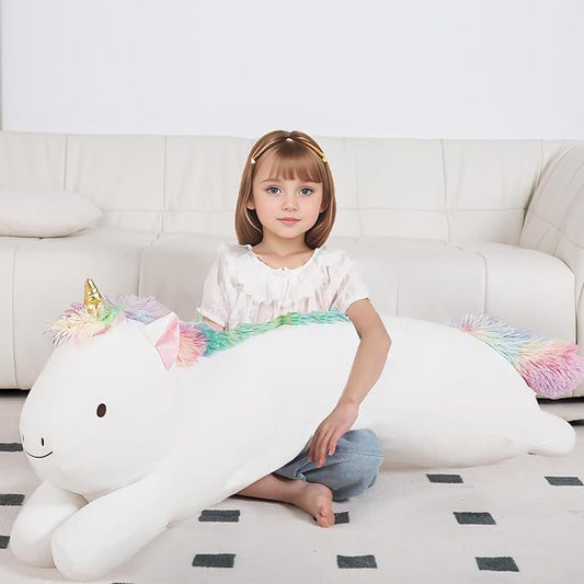 40inch Jumbo Unicorn Plush Stuffed Animal, Giant Rainbow Unicorn Long Body Pillow Plush Toy, Large Stuffed Unicorns Soft Plushie Gift for Kids Boy Girl, Birthday, Halloween, Christmas