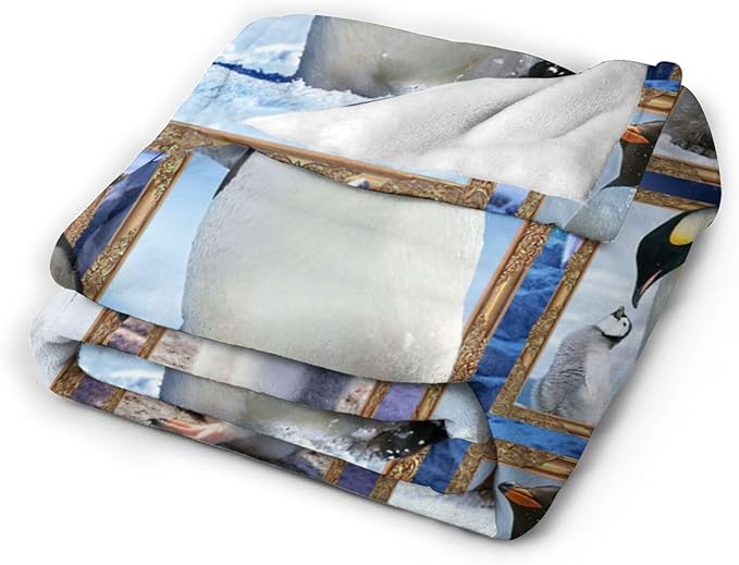 Penguin Blanket Fleece Soft Warm Plush Penguins Throw Blanket Lightweight Plush Fuzzy Cozy Cute Penguin Blankets for Lover Kids Adult Suitable for Couch Sofa Bed 80"X60"