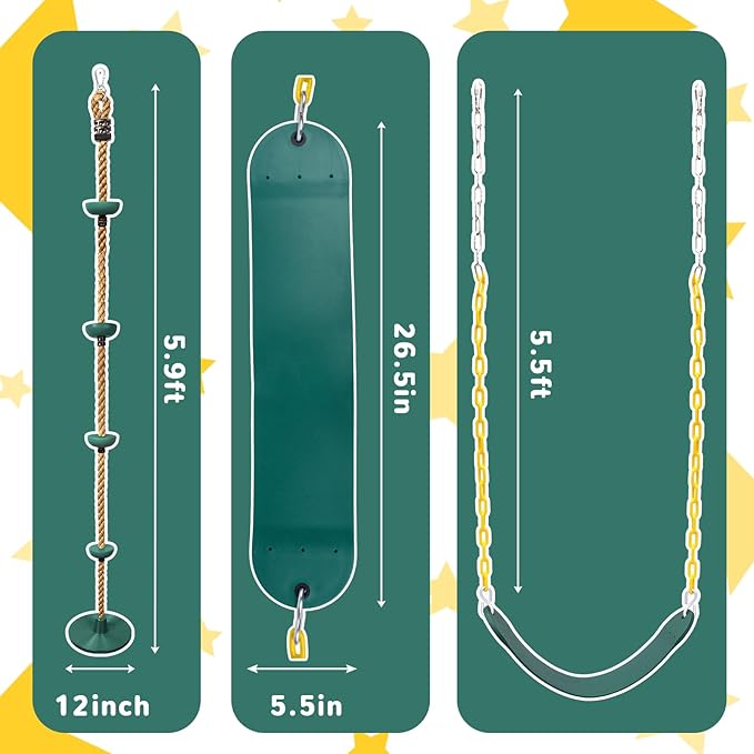 ZNCMRR Tree Swing Climbing Rope, Heavy Duty Swings Seat Replacement for Kids Disc Rope Climbing Swing Seat for Tree Indoor Outdoor Playground Swings Set Accessories(Green)
